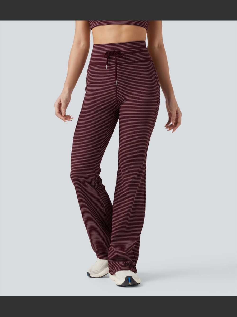 HALARA Burgundy & Black Striped Wide Leg Lounge Pants